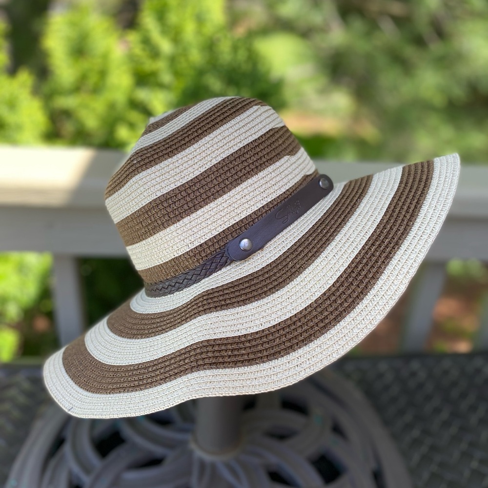 NWOT SUNLILY Striped Brown and Cream Sun Hat, Size: S/M (fits up to 22” …